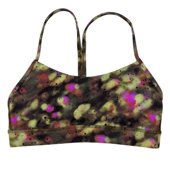 LULULEMON Flow Y Nulu Bra Light Support Size 4 Soft Focus Splatter Green Multi - Picture 3 of 6